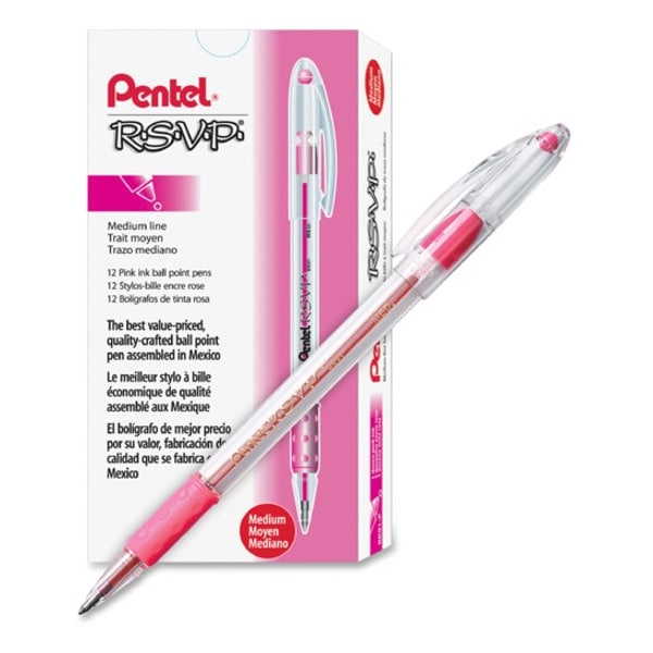 PentelÂ® R.S.V.P.Â® Ballpoint Pen, Medium Point, Pink, PK24